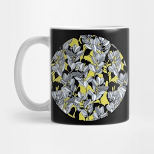 Leaf and Berry Sketch Pattern in Mustard and Ash Mug